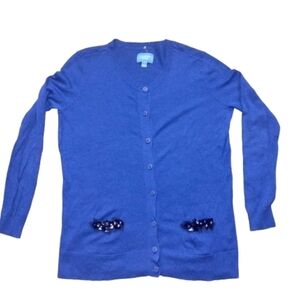 NWT Simply Vera Cardigan Medium Royal Blue Embellished Pockets